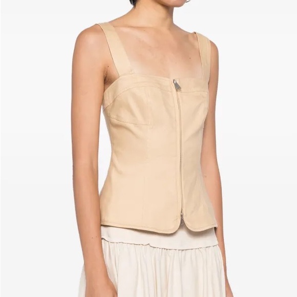 Simkhai Tops - SIMKHAI Nour Square Neck Zip Front Bustier Top in Natural
